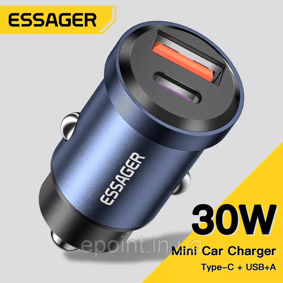 Автомобільний зарядний пристрій 30 Вт 5 А QC PD 3.0, QC4.0 USB A Type C, швидка бездоріжка iPhone Xiaomi Samsung