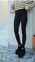 Модные женские леггинсы лосины в рубчик Турция широкий пояс черный 42-44