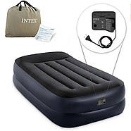 Надувне ліжко велюр (з підголовником, вбудований насос 220V, розмір 99X191X42см) Intex 64122 NP, фото 2