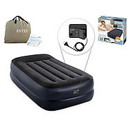 Надувне ліжко велюр (з підголовником, вбудований насос 220V, розмір 99X191X42см) Intex 64122 NP, фото 3