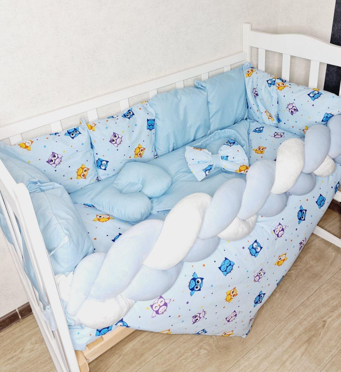 Комплект у ліжечко для новонароджених "Elegance Сови" блакитний