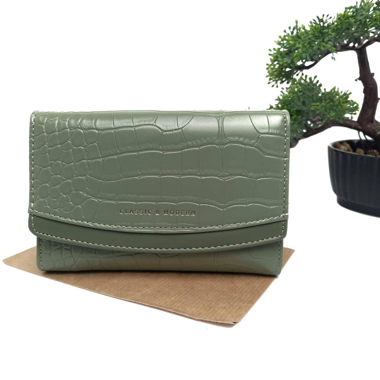Жіночий довгий гаманець штучна шкіра оливковий Арт.T6223-010 green Tailian (54)