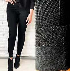 Жіночі обтислі легінси чорні теплі з джинс-котону на флісі повсякденні, великого розміру 50 52, 54