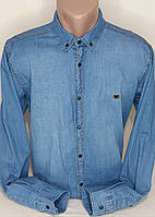 Джинсова чоловіча сорочка блакитна Red Lain vd-0019 Туреччина, чоловічі джинсові сорочки на кнопках XL