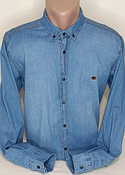 Джинсова чоловіча сорочка блакитна Red Lain vd-0019 Туреччина, чоловічі джинсові сорочки на кнопках XL