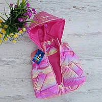 Детская жилетка для девочки розовая голограмма с капюшоном жилет