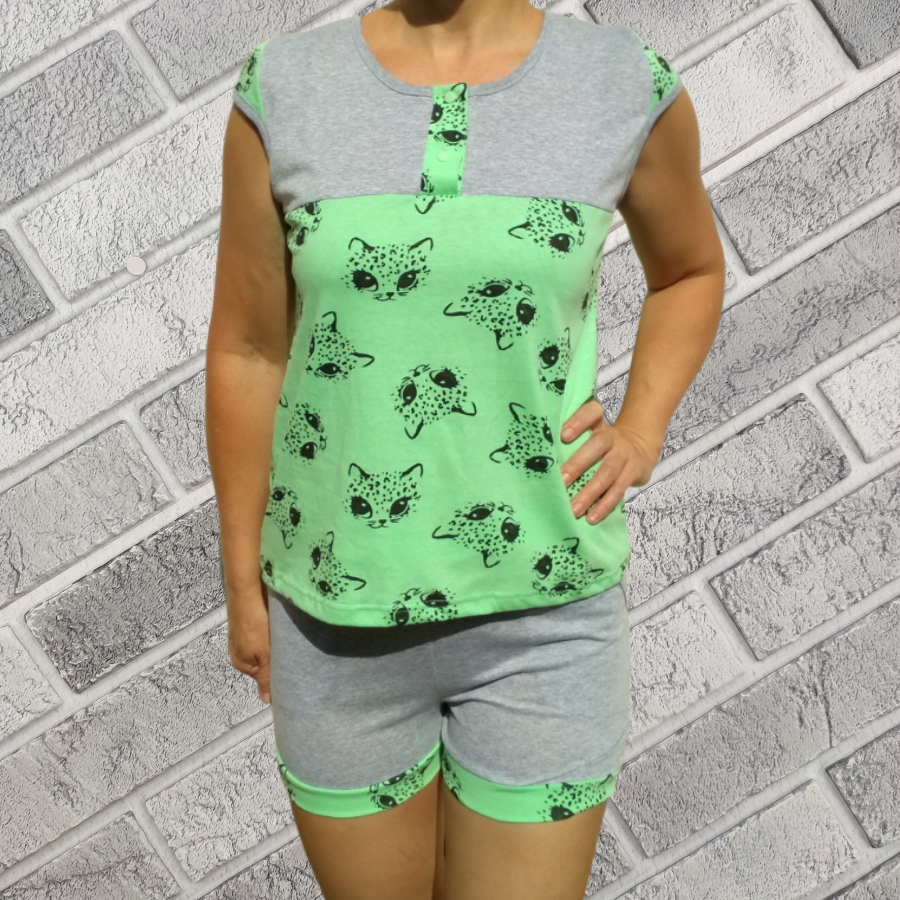 Піжама жіноча «Сновидіння» р. 84 (футболка на кнопках з аплікацією, шорти), кулір, 20017903