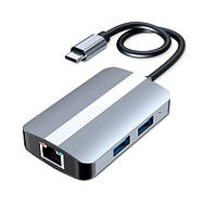 Адаптер Type-C на LAN Ethernet RJ4 100 Мбит/с + хаб на 2 порта USB 2.0 и USB 3.0