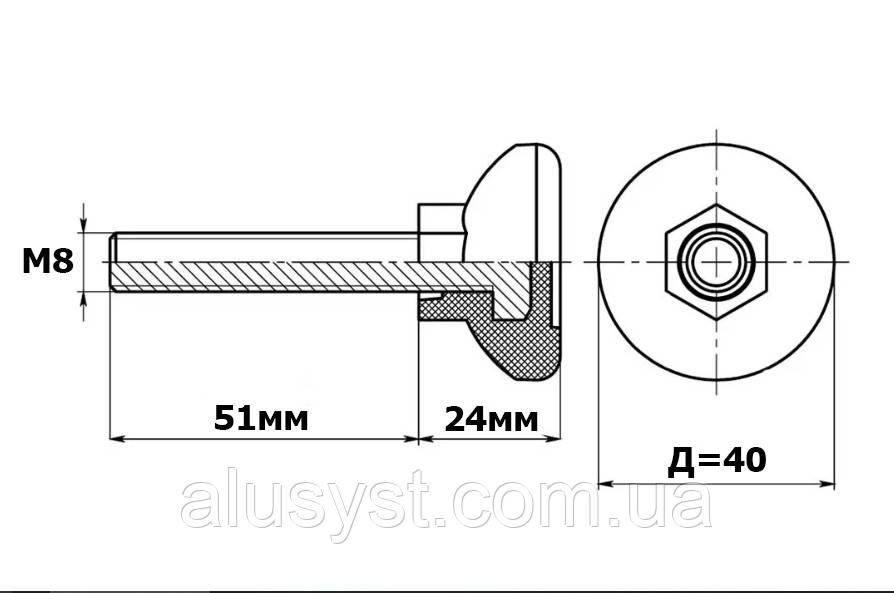 М8х75; Д-40 / Регульована Опора | Меблева ніжка М8х75; D-40, фото 1