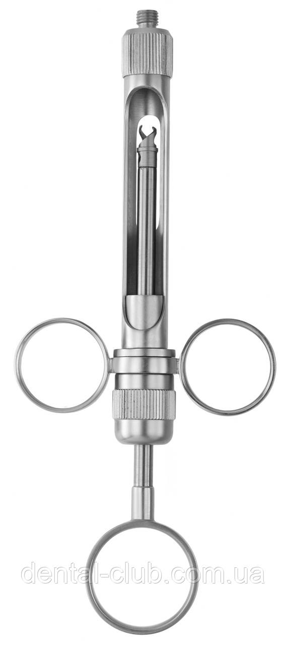 Шприц карпульный аспіраційний, з перехідником, дві головки 1,8 ml EU/AM, нержавіюча сталь, Medesy 4960/INOX, фото 1
