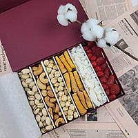 Подарочный набор орехов и сухофруктов в коробке на магните с атласной лентой, 1 кг