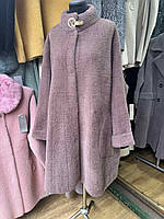 Альпака теплое пальто кардиган пончо цвет мокко (бежевый) размер супер батал 62-76