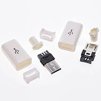 Штекер micro USB 5pin із білого пластику, розбірний