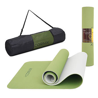Килимок спортивний Cornix TPE 183 x 61 x 0.6 см для йоги та фітнесу XR-0008 Green/Grey .