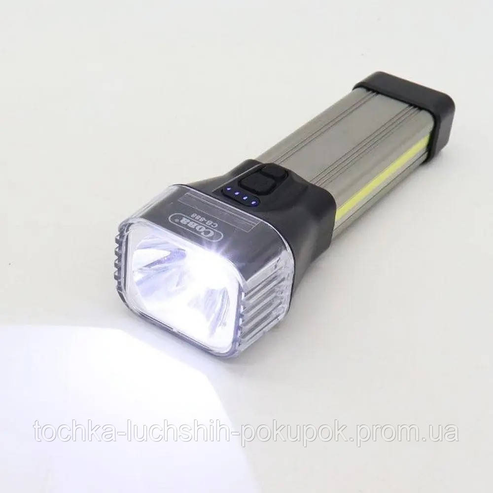 Ручной фонарь аккумуляторный Coba CB-888 5Вт+COB+SMD Серый 30LED, светодиодный фонарик на аккумуляторе (TL) - фото 3 - id-p1753457053