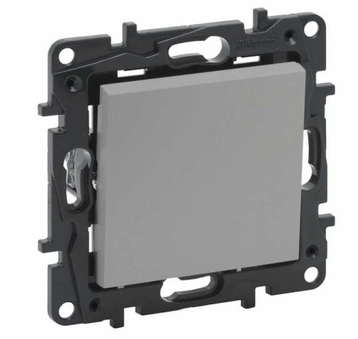 NILOE STEP Вимикач одноклавішний 10А автоматичні клеми, колір Алюміній