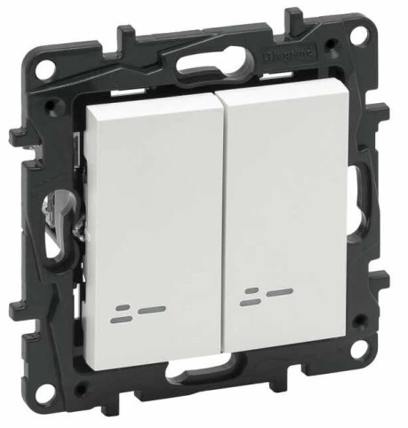 NILOE STEP Вимикач двоклавішний з підсвіткою 10А автоматичні клеми, колір Білий