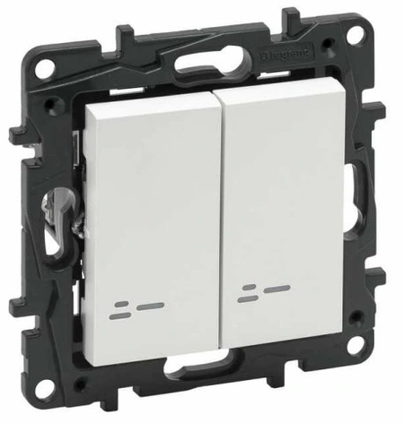 NILOE STEP Вимикач двоклавішний з підсвіткою 10А автоматичні клеми, колір Білий, фото 1