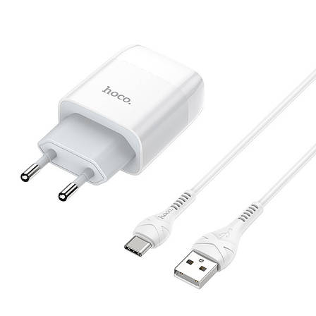 Зарядний пристрій (зарядка) для телефону Hoco C73A Glorious 2хUSB + кабель Type-C Білий (C73A), фото 1