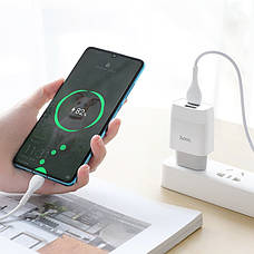 Зарядний пристрій (зарядка) для телефону Hoco C73A Glorious 2хUSB + кабель Type-C Білий (C73A), фото 6