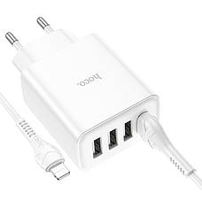 Зарядний пристрій (зарядка) для телефону Hoco C102A Fuerza 4хUSB + кабель Lightning Білий (C102A), фото 3