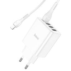 Зарядний пристрій (зарядка) для телефону Hoco C102A Fuerza 4хUSB + кабель Lightning Білий (C102A), фото 4