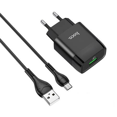 Зарядний пристрій (зарядка) для телефону Hoco C72Q Glorious 1 х USB + кабель Micro-USB Чорний (C72Q), фото 1