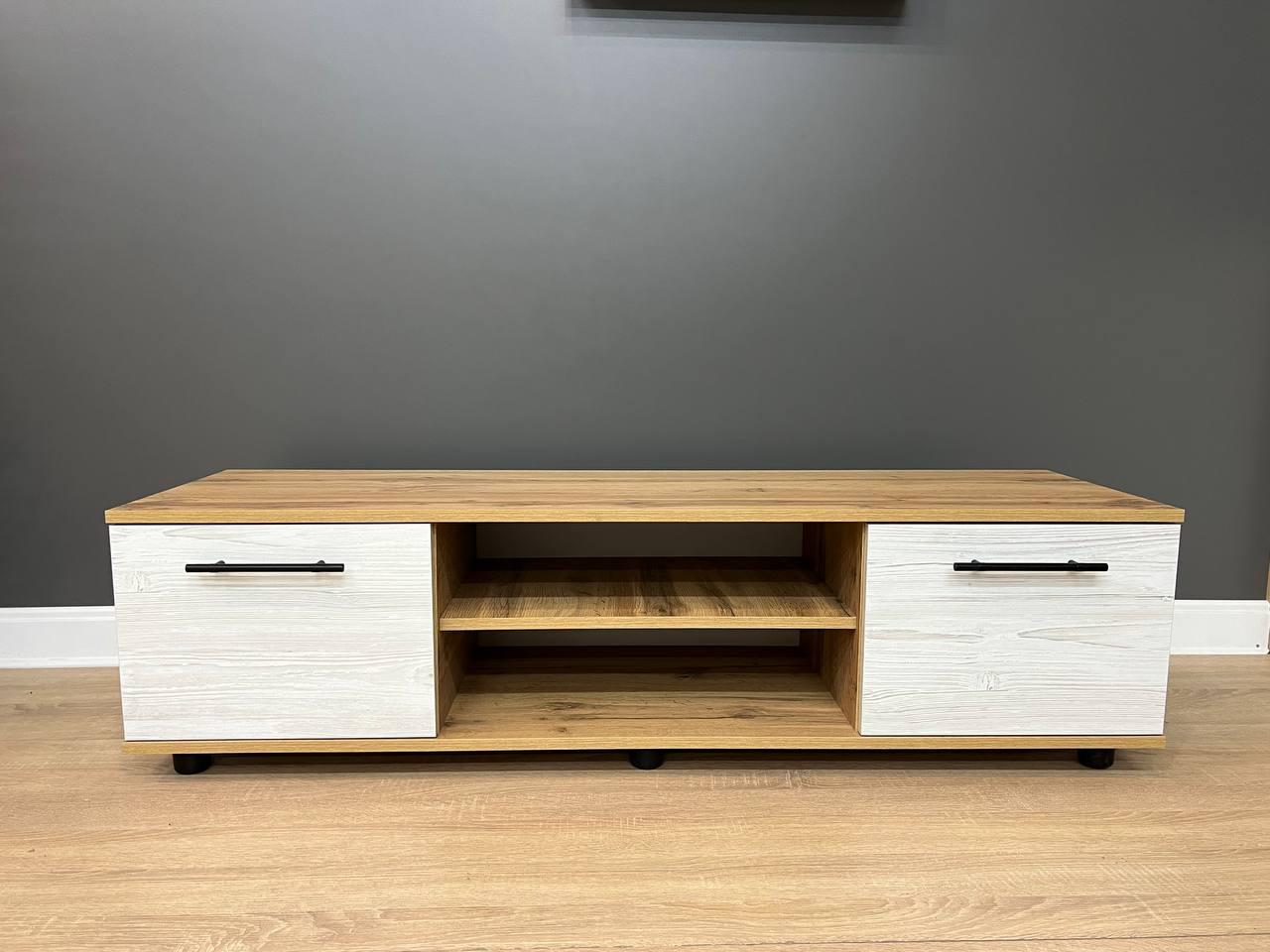 Стильна тумба під телевізор з відкритими та закритими полицями, фото 1