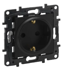 NILOE STEP Розетка силова 2К+З із шторками 16А, 250 В автоматичні клеми, колір Чорний