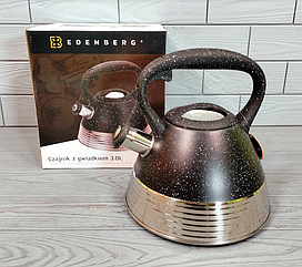 Чайник зі свистком із неіржавкої сталі 3 л Edenberg EB-8827  ⁇  Свистий чайник Чорний