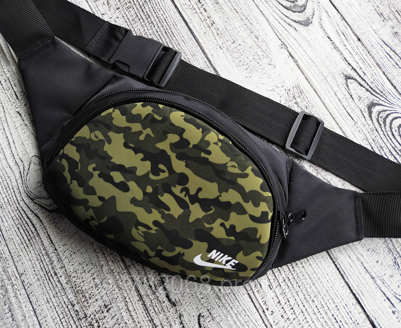 Мужская сумка бананка Nike, мужская поясная сумка стиль милитари, сумка Nike камуфляжного цвета с черным - фото 1 - id-p1753590955