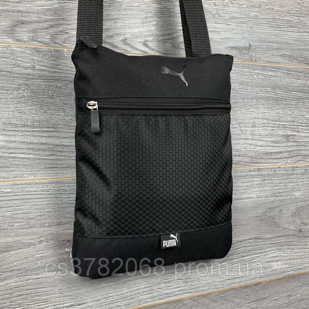 Сумка Puma чорна текстильна, чоловіча спортивна барсетка сумка Пума