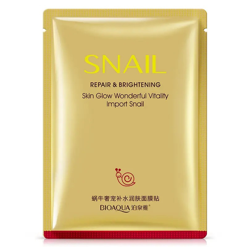 Зволожуюча тканинна маска для обличчя з фільтратом слизу равлика Bioaqua Snail Repair & Brightening Mask, 30г