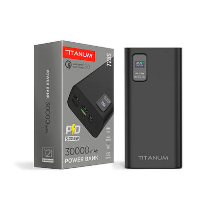 Портативний зарядний пристрій (повербанк) TITANUM 728S 30000 mAh 22.5W Black TPB-728S-B, фото 2