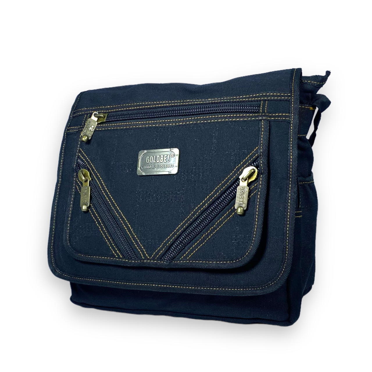 Сумка через плече брезентова, Goldbe! чоловіча, 1 відділ, три фронтальних кишені, розмір: 30*30*15 см, чорна, фото 1