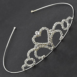 Діадема срібляста для дівчаток маленька на металевому тонкому обідку зі стразами висота 4 см