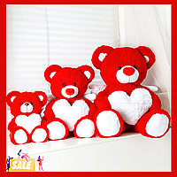 Плюшевая мягкая игрушка медведь Ангелочек 60см Красивый мишка красный с сердечком Лучший подарок для девушки
