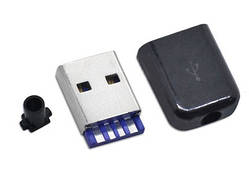Штекерний USB-роз'єм із чорного пластику, розбірний, універсальний, 4-контактний, тип А, тато