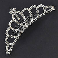 Корона діадема #4 гребінець маленька висота 4 см на металевій основі сріблястого кольору з кристалами