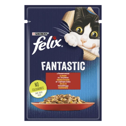 Консервований порційний корм для дорослих котів FELIX® Fantastic (Фелікс Фантастік) з яловичиною. шматочки у, фото 1