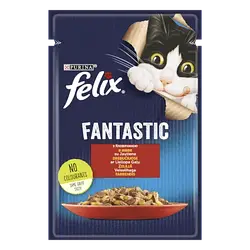 Консервований порційний корм для дорослих котів FELIX® Fantastic (Фелікс Фантастік) з яловичиною. шматочки у