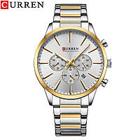 Стильные мужские наручные часы Curren 8435 Silver-Gold-Silver