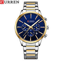 Стильные мужские наручные часы Curren 8435 Silver-Gold-Blue