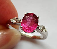 Редкость Кольцо с мозамбикским Pinkish Red турмалином Рубеллит 1.63 ct и белыми топазами Cертификат AIG