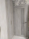 Двері міжкімнатні Леодор Leodor модель Мілан у кольорі білий льон із чорним склом 60,70,80, 90 см, фото 5