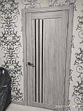 Двері міжкімнатні Леодор Leodor модель Модена в кольорі білий льон із чорним склом 60,70, 80, 90 см, фото 8