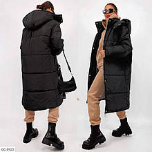 Куртка Чорна жіноча зимова довга об'ємна з капюшоном Oversize