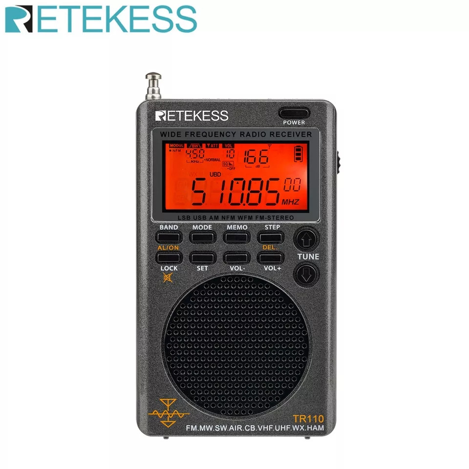 Retekess TR110 всехвильовий радіоприймач AM/FM/SW/CB/Air/VHF, Li-Ion, навушники, нова версія HanRongDa HRD-747