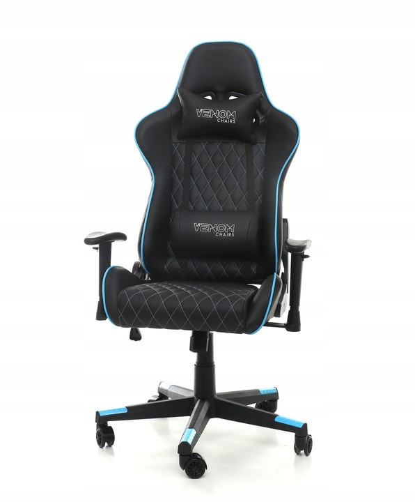 Геймерское кресло Venom Chairs VER 7.1 Черное с голубыми вставками - фото 1 - id-p1753735104