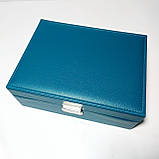 Скринька для прикрас шкірозамінник синя з комірками, фото 3